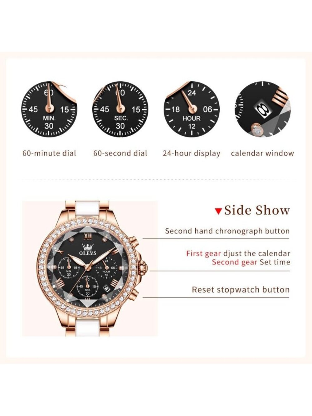 Women's Rose/Black Ceramic and Stainless Steel Bracelet Mother of Pearl Watches - Picture 5 of 6